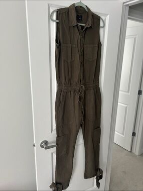 Barneys New York Olive Sleeveless Utility Jumpsuit